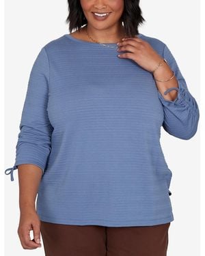 Ruby Rd. Plus Size Ottoman Boat Neck 3/4-sleeve Top - Blue