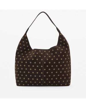 Mango Eyelets Detail Suede Shopper Bag - Brown
