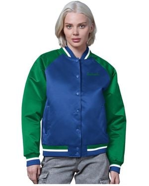 Starter Royal/green Seattle Seahawks Satin Full-snap Vintage Varsity Jacket - Blue