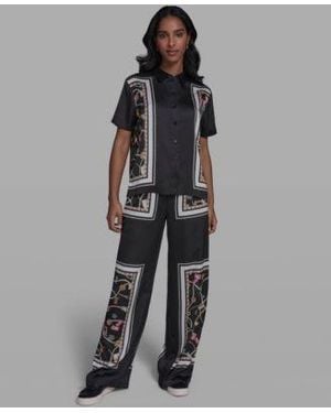 KARL LAGERFELD Collared Short Sleeve Printed Top Pants - Gray