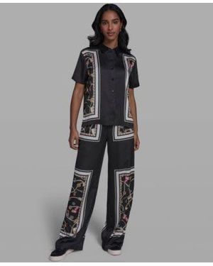 KARL LAGERFELD Collared Short Sleeve Printed Top Pants - Gray