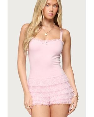 Edikted Lacey Ruffled Romper - Pink
