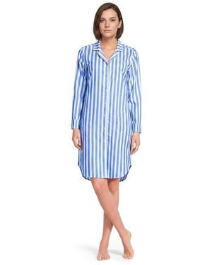 Lands' End Cotton Poplin Long Sleeve Sleepshirt Nightgown - Blue