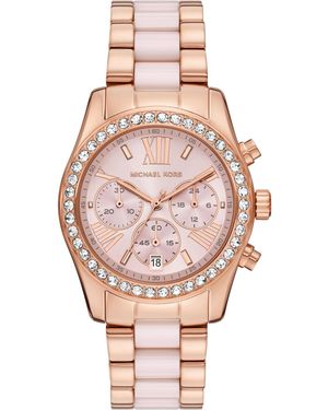 Michael Kors Michael Lexington Chronograph Pink Ceramic And -tone Stainless Steel Watch 38mm