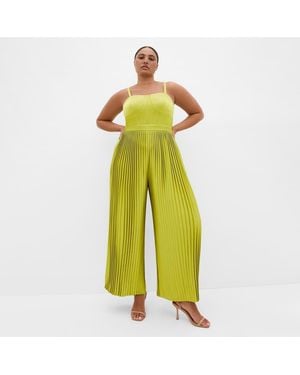 City Chic Plus Size Palazzo Pleat Jumpsuit - Yellow