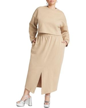 Eloquii Plus Size Oversized Cropped Sweatshirt - Natural