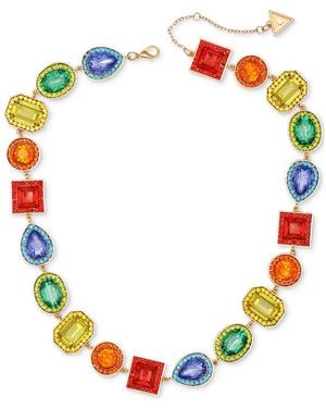 Guess Tone Rainbow Rhinestone Collar Necklace - Metallic