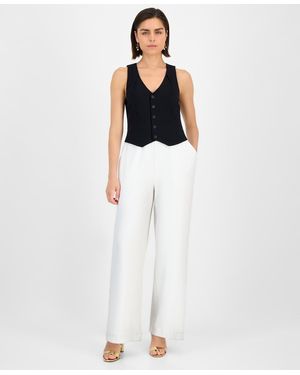 Tahari Colorblocked Vest Jumpsuit - White