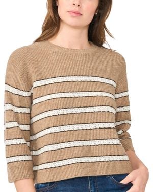 Cece Stripe Pointelle 3/4-sleeve Crewneck Sweater - Natural
