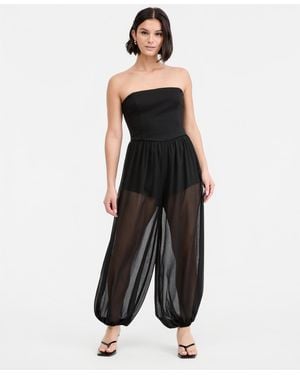 BarIII Mixed-media Strapless Bubble Jumpsuit - Black