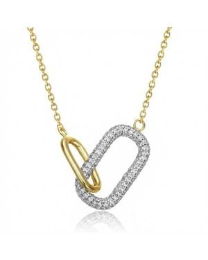 Rachel Glauber Radiant Cz Two-tone Texture Interlocking Links Necklace - Black