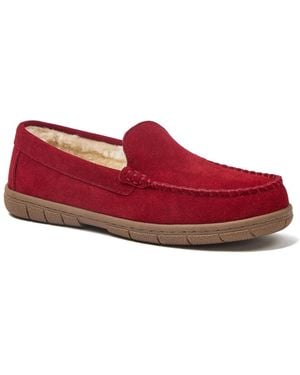 Lands' End Fuzzy Lined Suede Moccasin Slippers - Red