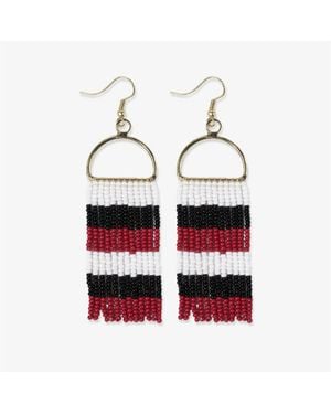 INK+ALLOY Ink + Alloy Allison Game Day Horizontal Stripes Beaded Fringe Earrings Green And Yellow - Red