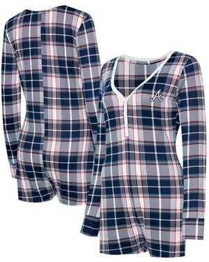 Concepts Sport Atlanta Braves Ashford Plaid V-neck Knit Romper - Blue