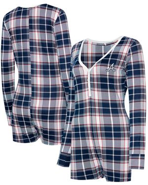 Concepts Sport Atlanta Braves Ashford Plaid V-neck Knit Romper - Blue