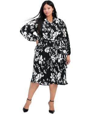 Avenue Plus Size Liana Pleated Blouson Sleeve Dress - Black