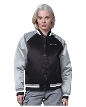 Starter Black/silver Las Vegas Raiders Satin Full-snap Vintage Varsity Jacket - Gray
