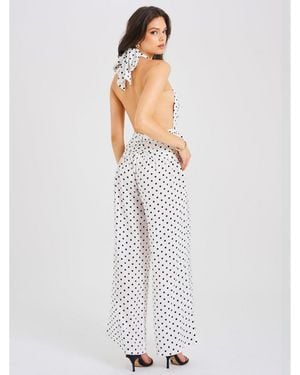 Miss Circle Oriana Polka Dots Halter Jumpsuit - White