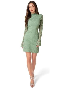 Bebe Lace Floral Bell Sleeve Dress - Green