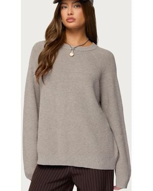 Edikted Lavonne Oversized Knit Raglan Sweater - Gray