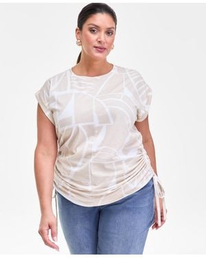 INC International Concepts I.n.c. Plus Size Printed Side-tie Sleeveless Top - White