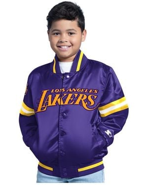 Starter Big Boys And Girls Los Angeles Lakers Scrimmage Full-snap Varsity Jacket - Blue