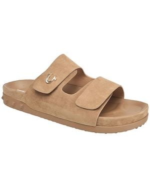 TRUE RELIGION Sean Double Strap Metal Logo Sandal - Brown