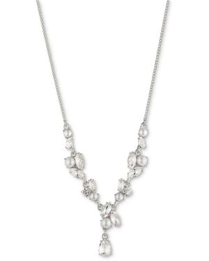 Givenchy Silver-tone Crystal & Imitation Pearl Lariat Necklace - Metallic