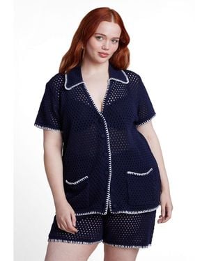 Eloquii Crochet Sweater Tee - Blue