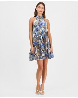 Guess Printed Tied Halter Mini Dress - Blue