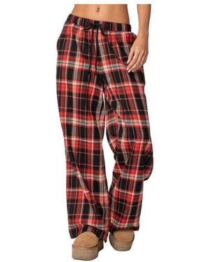 Edikted Lounge Around Plaid Wide Leg Pants - Red