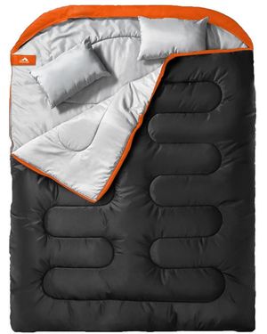 Gnuadz Double Sleeping Bag S Pillow Queen Two Person Camping Hiking Backpacking All Season Cold Warm - Black
