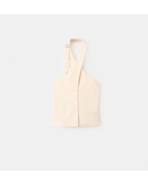 Mango Double-breasted Linen Vest - White