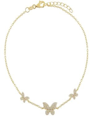 By Adina Eden Pave Triple Plated Butterfly Anklet - Metallic