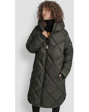 DKNY Diamond Quilted Hooded Puffer Coat - Gray