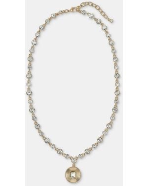 On 34th Crystal Stone Pendant Tennis Necklace - White