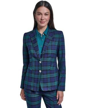 Tommy Hilfiger Plaid Stretch Two-button Blazer - Blue