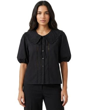 Joie Embroidered Peter Pan Collar Blouse - Black
