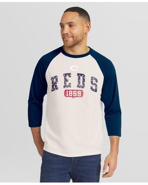 Darius Rucker Collection By Fanatics Cream/navy Cincinnati Reds Americana 3/4-sleeve Raglan T-shirt - Blue