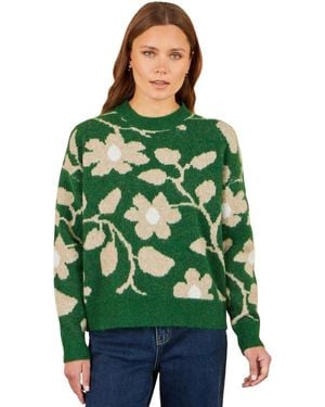 Yumi' Floral Intarsia Relaxed-fit Sweater - Green