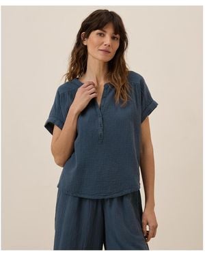 Pact Cotton Coastal Double Gauze Short Sleeve Popover - Blue