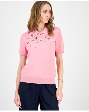 Tommy Hilfiger Embellished Polo Sweater - Pink
