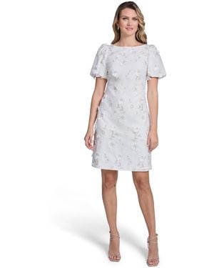 Jessica Howard Boat Neck Bubble-sleeve Sheath Dress - White
