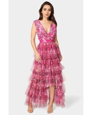 Bebe Tiered High Low Gown - Pink