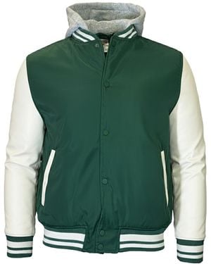 Q Active Ribbed Collar Hooded Varsity Jacket - Green
