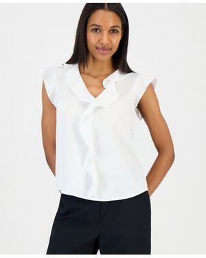 Tahari Ruffle-trim Cap-sleeve Blouse - White