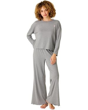 Pj Salvage Icon Stripes Brushed Pointelle Long-sleeve Pajama Set - Gray