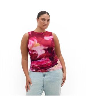 City Chic Lidia Ruched Print Top - Red