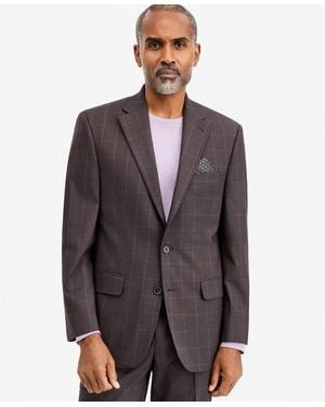 Tallia Classic-fit Brown & Blue Check Suit Separate Jacket - Gray