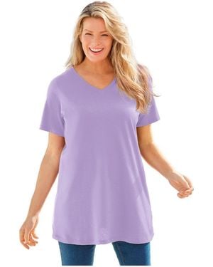 Woman Within Plus Size Perfect Short-sleeve V-neck Tunic - Purple